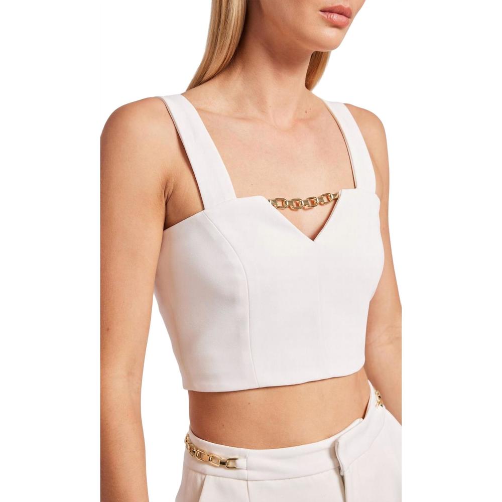 Generation Love White Cropped Tank with Gold Chain Detail and shorts set